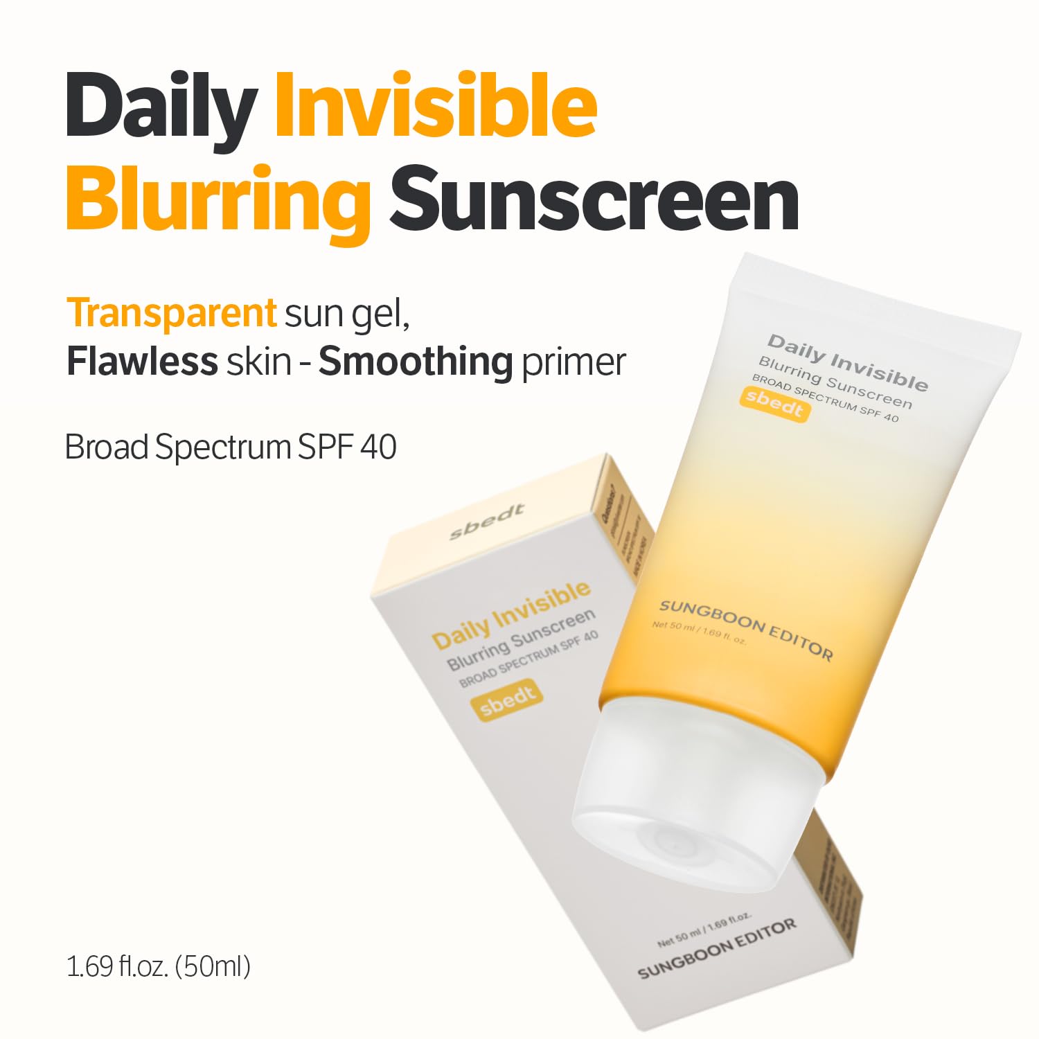 SUNGBOON EDITOR SPF 40 oil-free gel texture on skin, breathable.