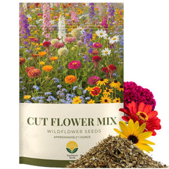 SunHaven Seeds cut flower mix front packet with 15,000 seeds for vibrant bouquets
