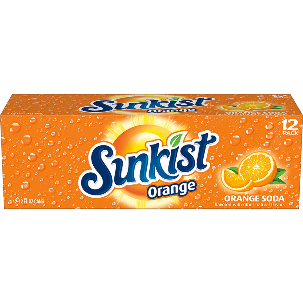 12-pack display of Sunkist Orange Soda for family gatherings
