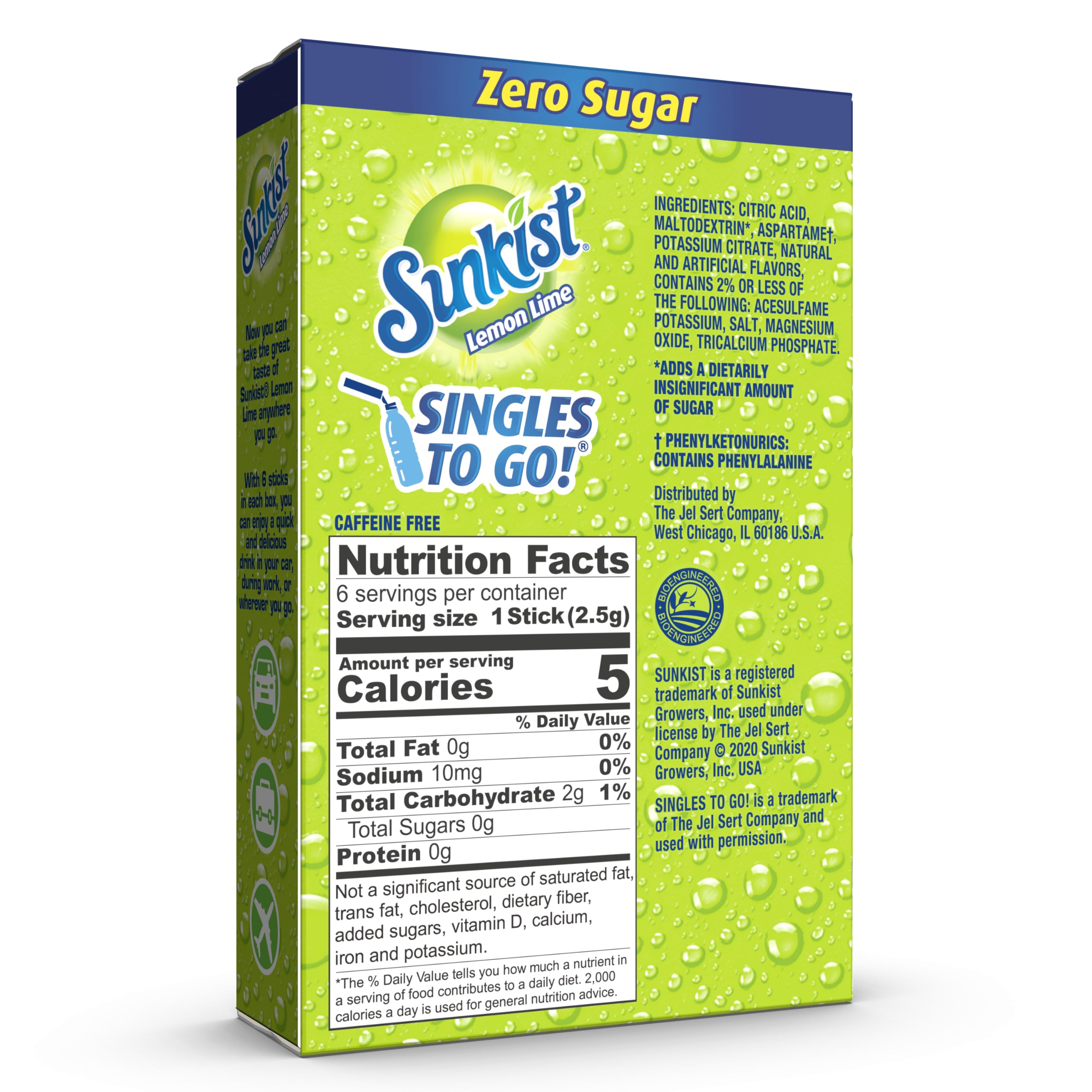 Sunkist Singles To Go lemon-lime pour adding refreshing flavor to water