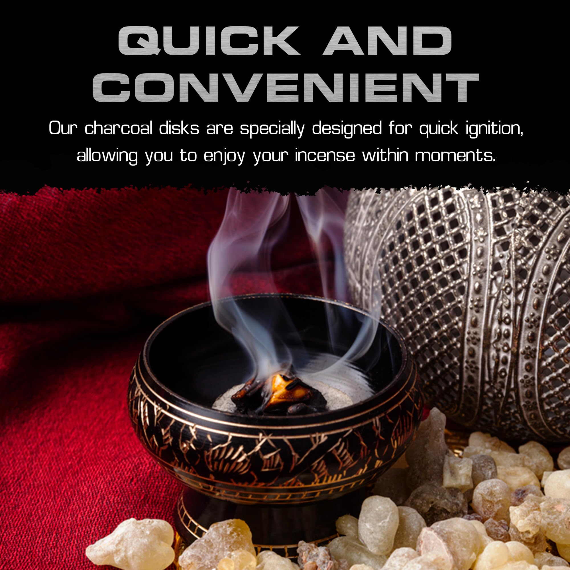 Sunlight Charcoal 100-count pack supports ongoing incense rituals.