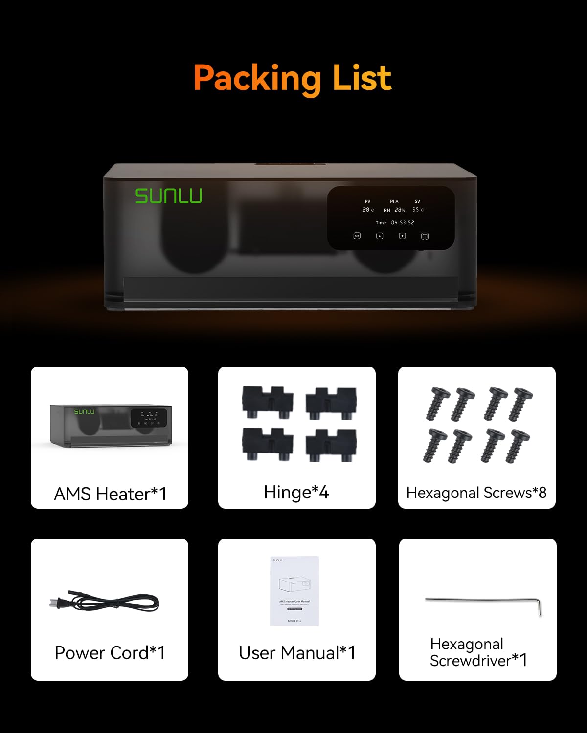 SUNLU AMS Heater drying cycle overview supports efficient filament workflow.