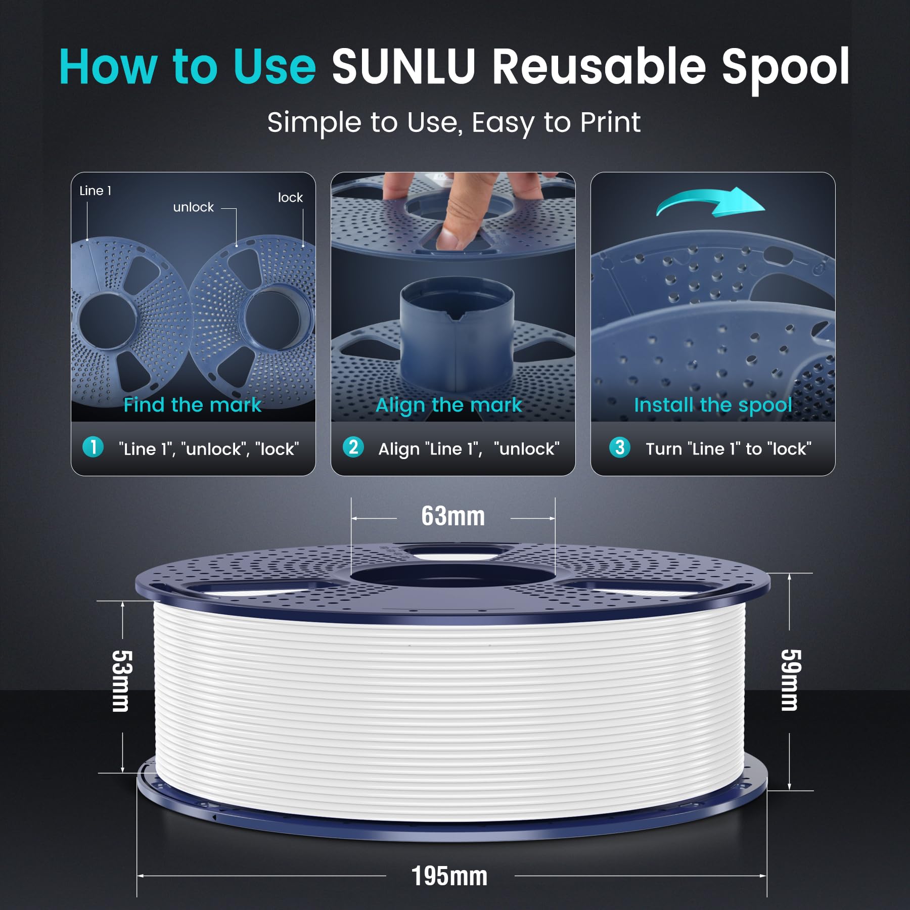 SUNLU PLA Plus 1kg spool in white ideal for larger projects.