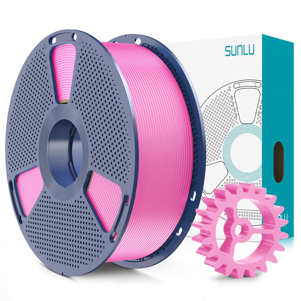 Sunlu PLA+ 2.0 pink spool neatly wound for tangle-free printing.