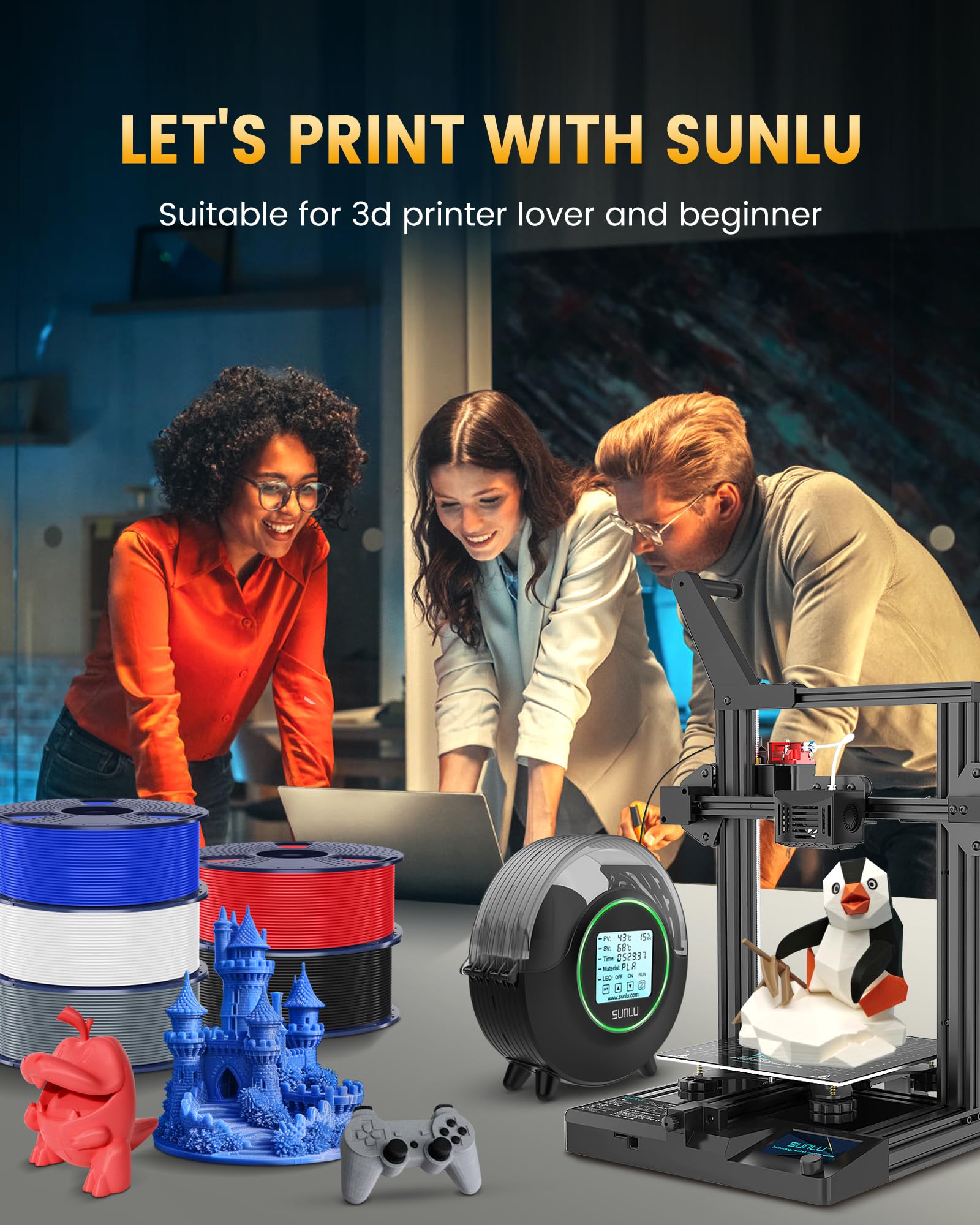 Sunlu PLA+ 2.0 cyan spool representing premium filament quality