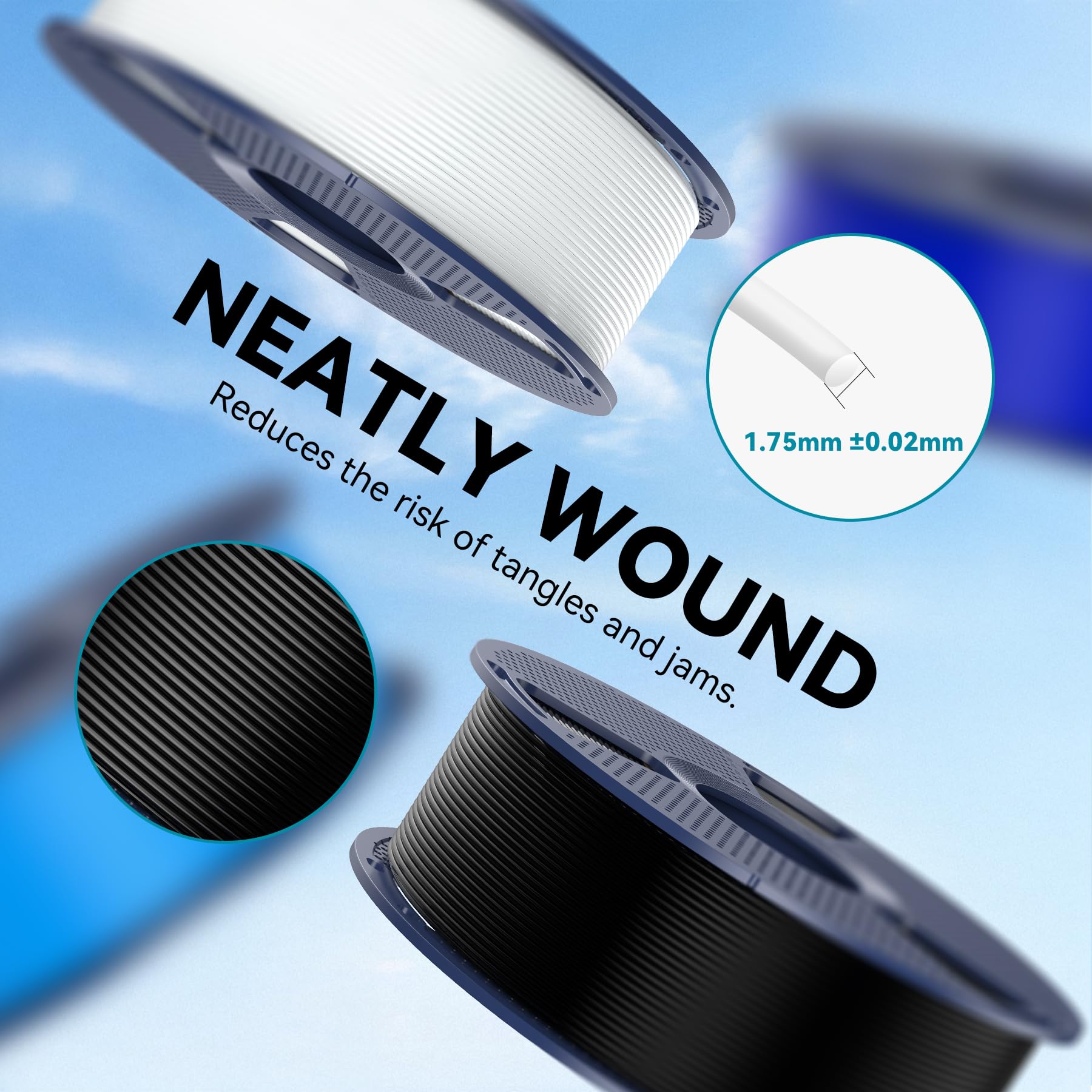 SUNLU 1 kg spool dimensions with 195 mm diameter and 59 mm width