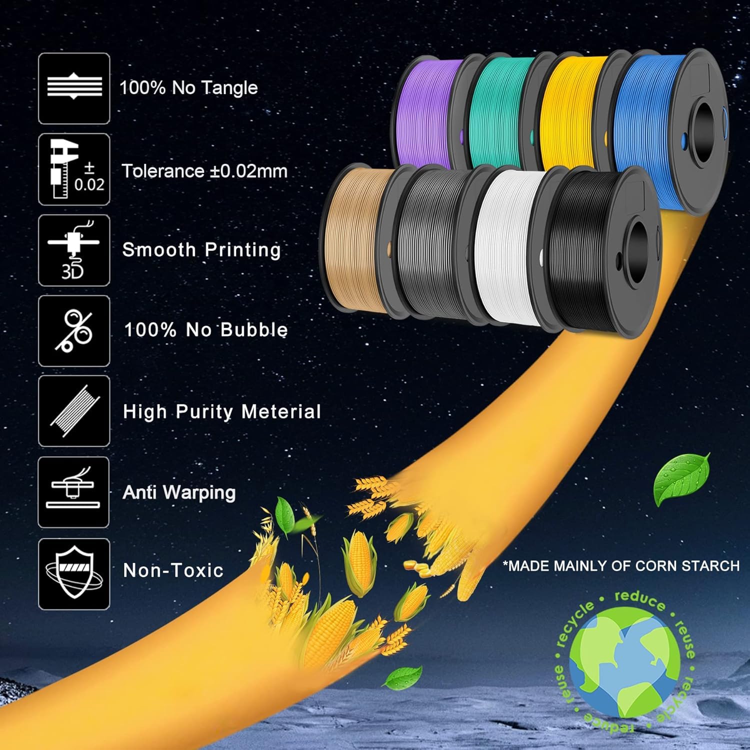 SUNLU PLA filament spool neatly wound for smooth feeding