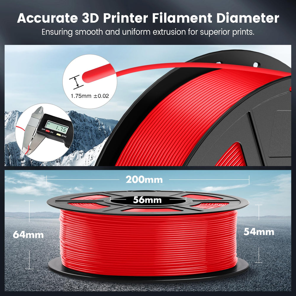 SUNLU PLA red filament spool provides accurate dimensions for printer compatibility.