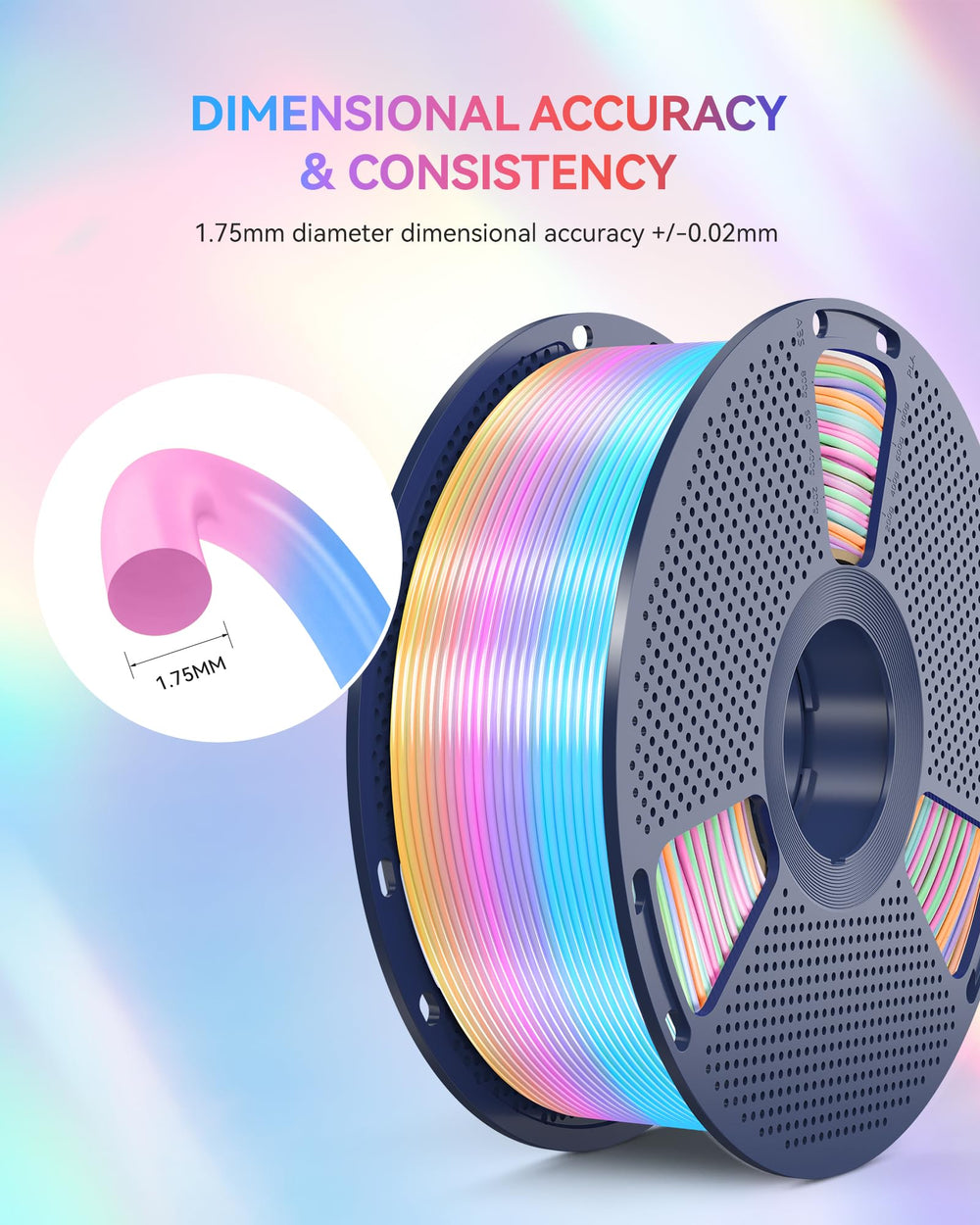 SUNLU Silk Rainbow 1kg spool is designed to fit most FDM printers.