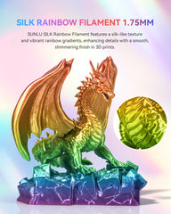 Neatly wound SUNLU Silk Rainbow spool minimizes tangles for smoother 3D printing.
