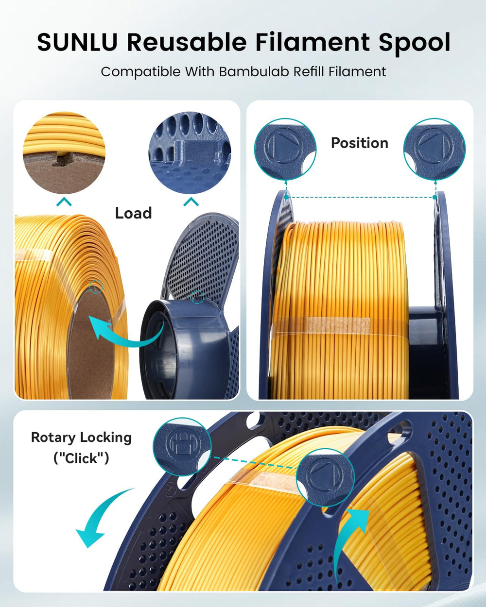 Sunlu Silk PLA+ compatibility with Bambu Lab shown on packaging.