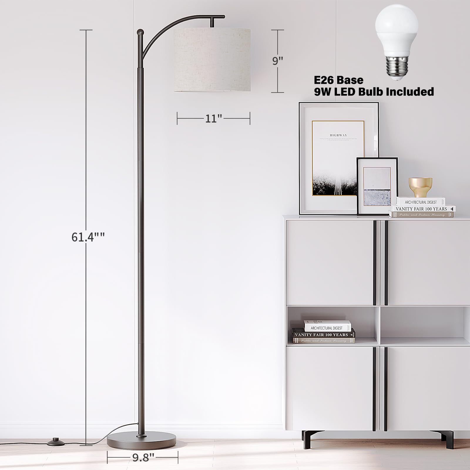 SUNMORY arc floor lamp with three color temperatures for customizable ambience.