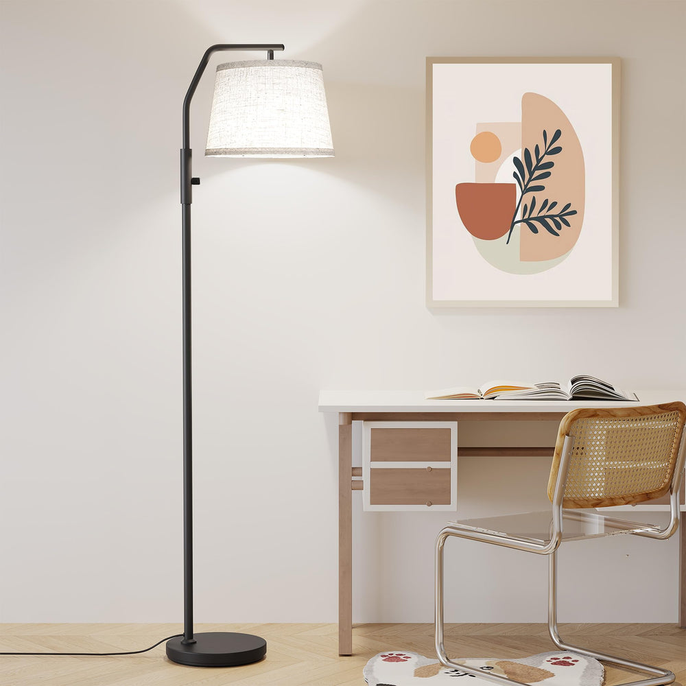 SUNMORY Arc Floor Lamp in a bedroom with tilt head for focused light.