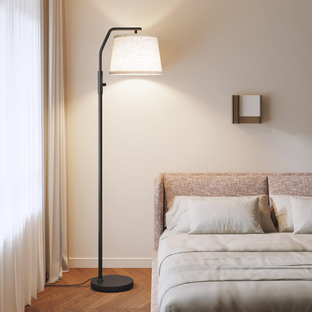 SUNMORY Arc Floor Lamp creating ambient light in a dining area.