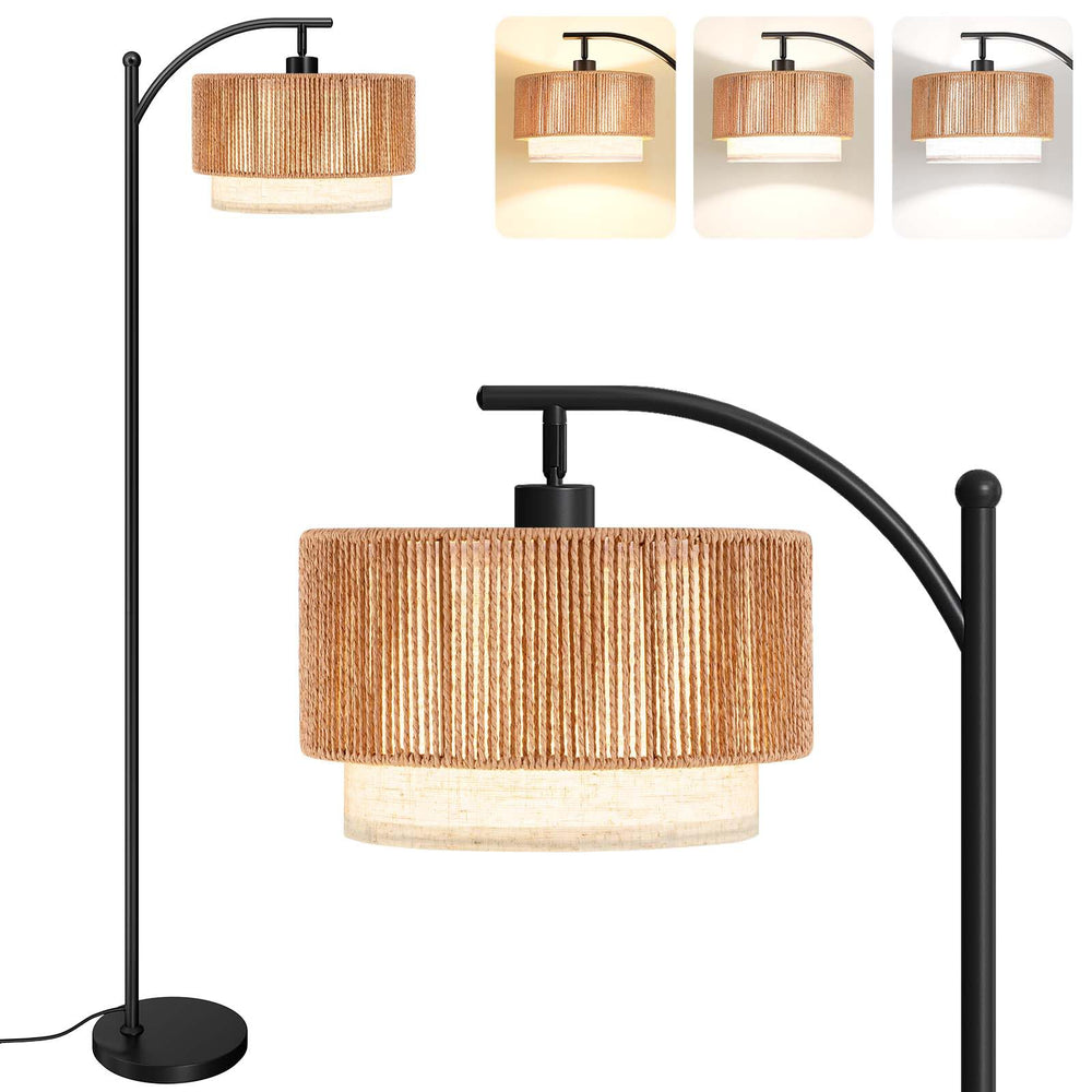 SUNMORY arc floor lamp with 12W LED bulb illuminates a cozy reading corner.