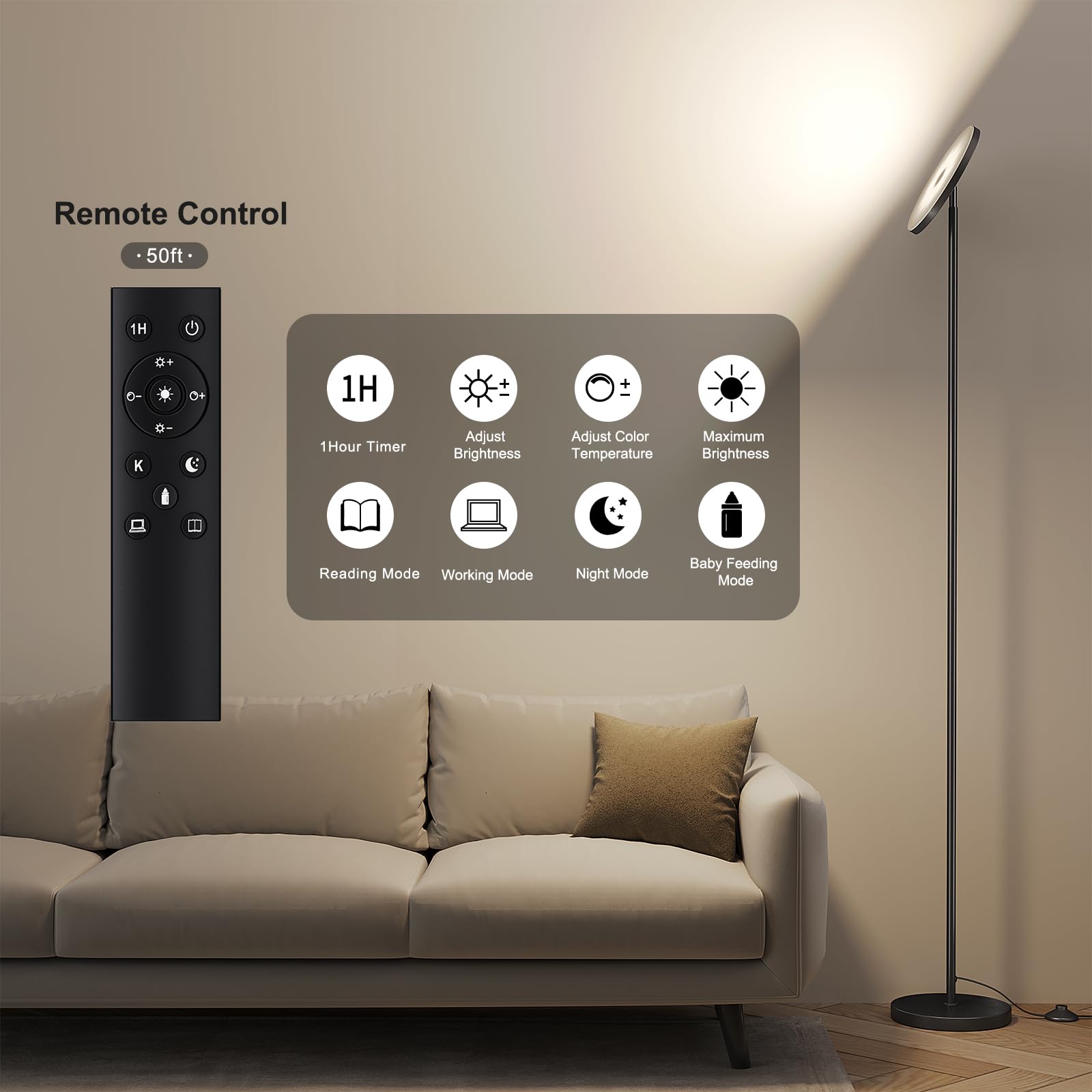SUNMORY floor lamp 180-degree tilt focuses light where needed.