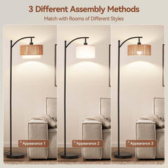 SUNMORY floor lamp with fabric shade provides softer lighting.