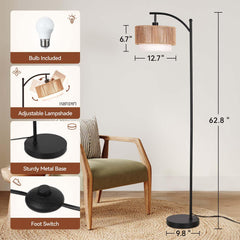 SUNMORY floor lamp with removable rattan shade adds boho charm.