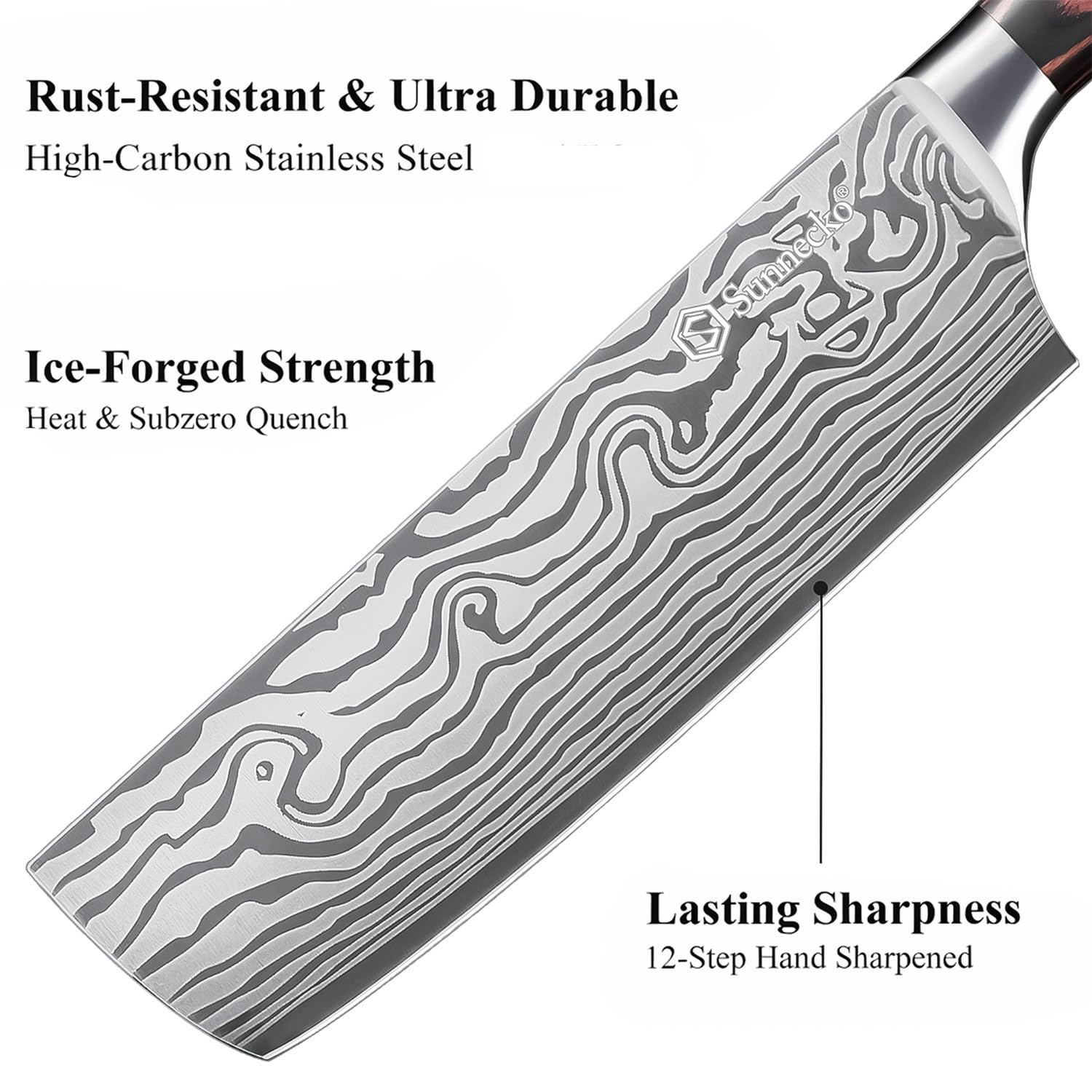 Sunnecko Nakiri knife made of high-carbon stainless steel for durability