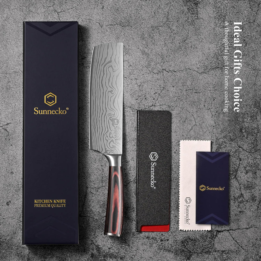 Sunnecko Nakiri knife in use cuts vegetables and meats efficiently