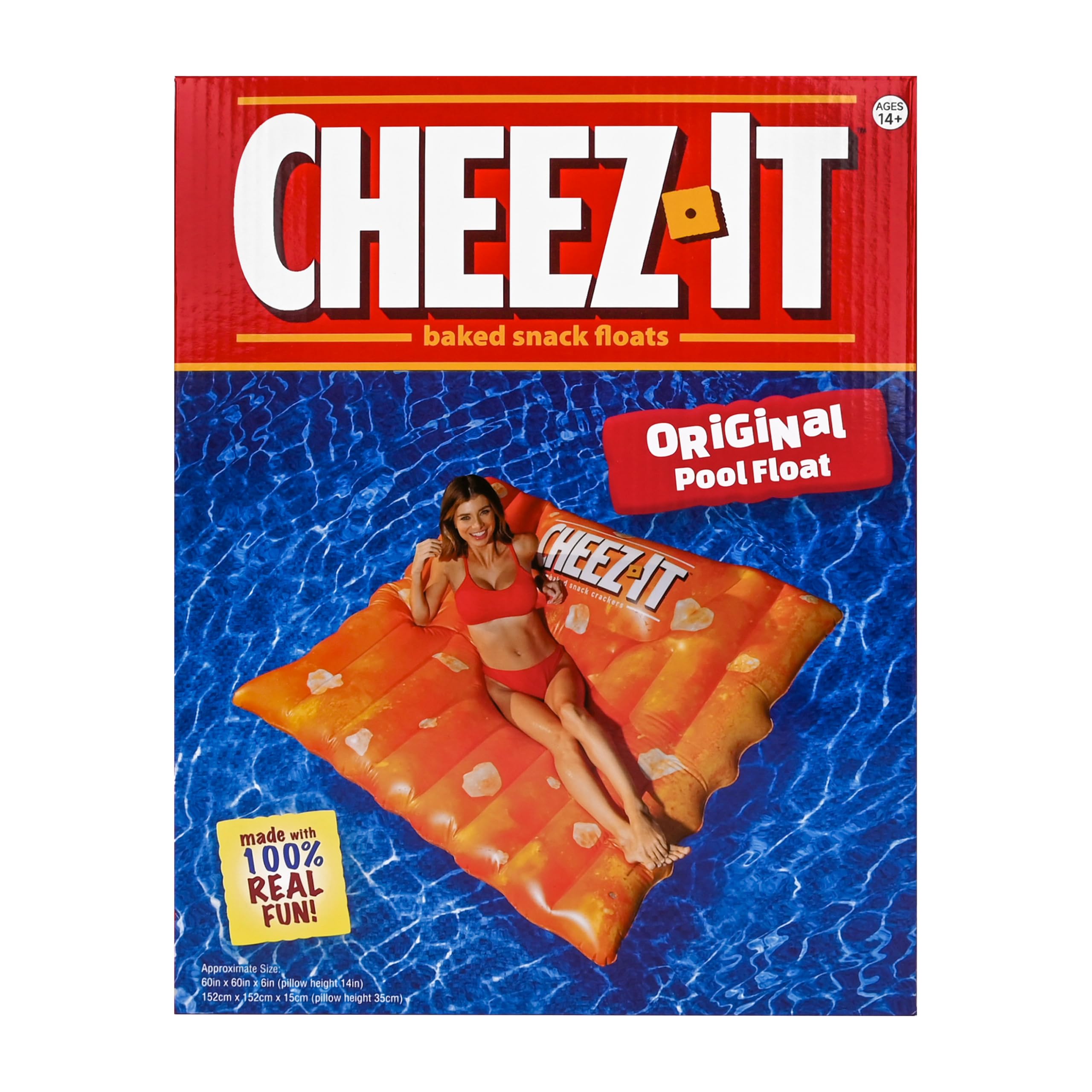 Sunny Days Giant Cheez-It Pool Float weight capacity up to 250 pounds.