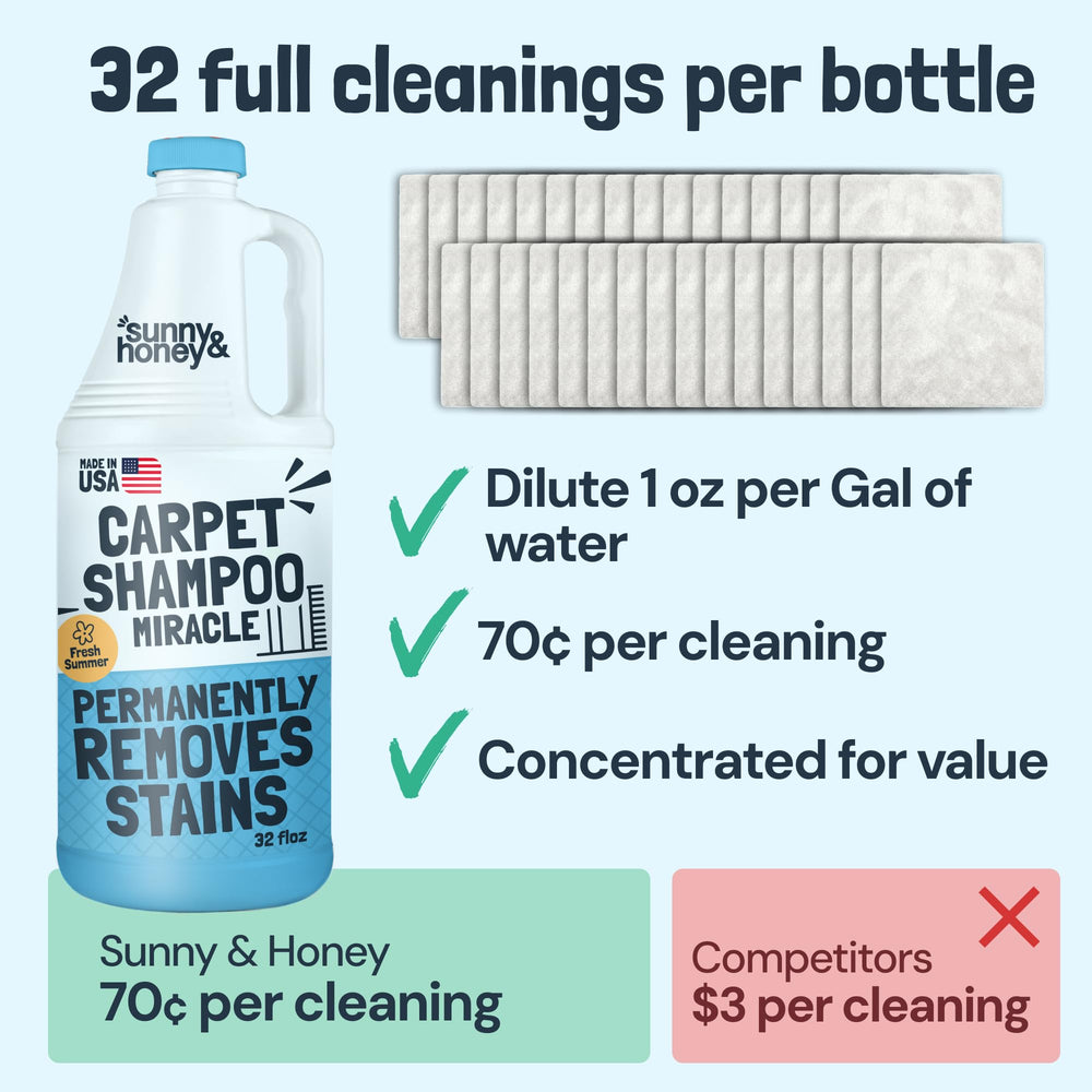 Sunny & Honey carpet cleaner solution concentrated formula delivers value and efficiency.