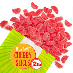 Sunny Island Cherry Slices Jelly Candy close-up reveals sugar-dusted, moist chew.