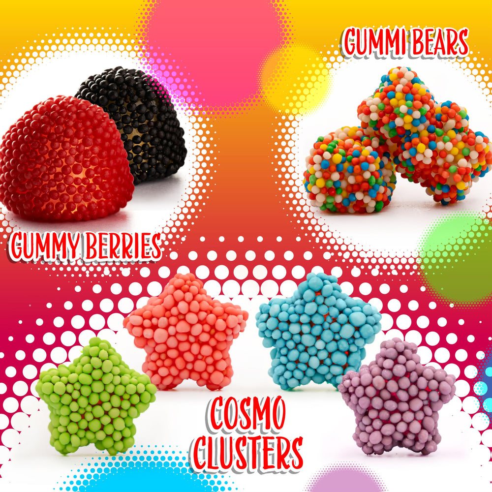 Sunny Island Crunchy Gummy Candy Mix colorful treat jar ideal for parties.