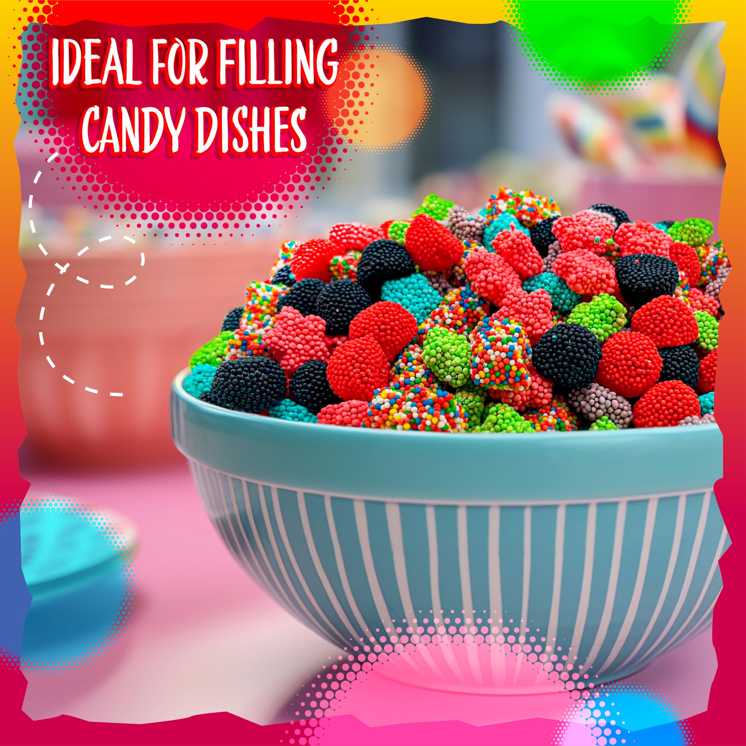 Sunny Island Crunchy Gummy Candy Mix Easter buffet display with bright colors.
