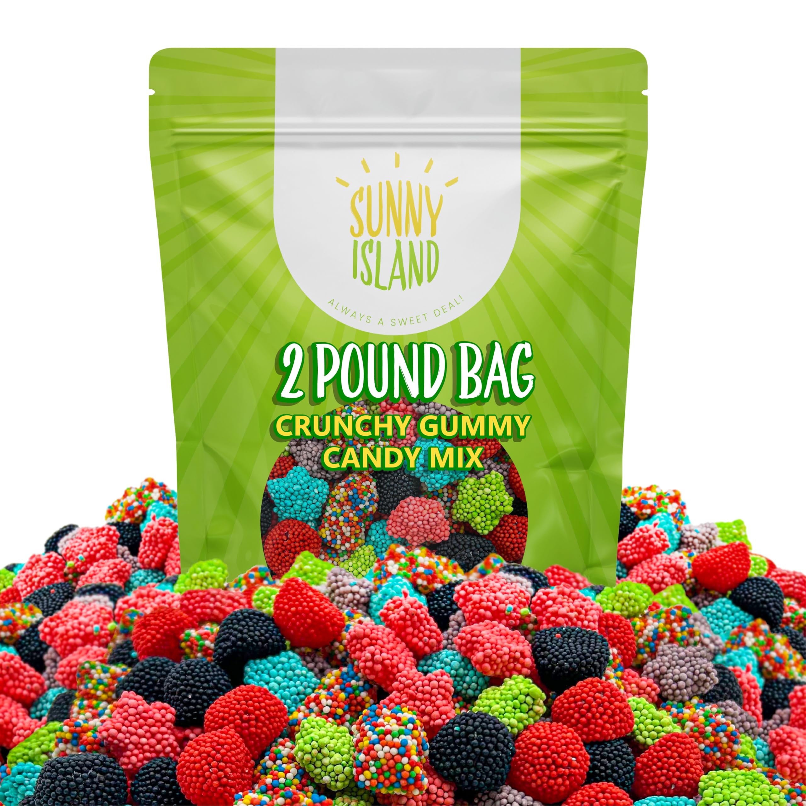 Sunny Island Crunchy Gummy Candy Mix star-shaped clusters for playful textures.