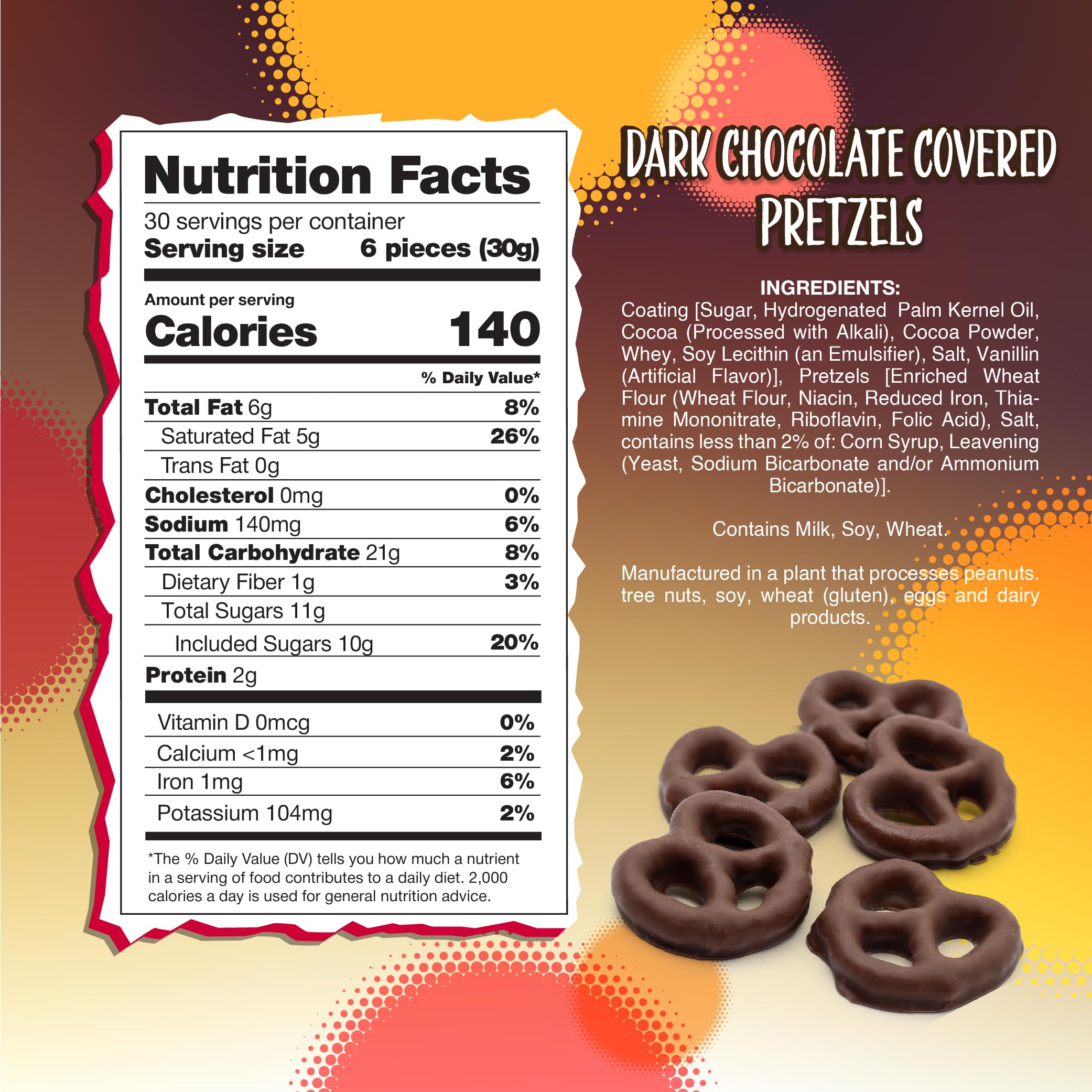 Sunny Island dark chocolate mini pretzels close-up; glossy coating with crunchy bite for snacking.