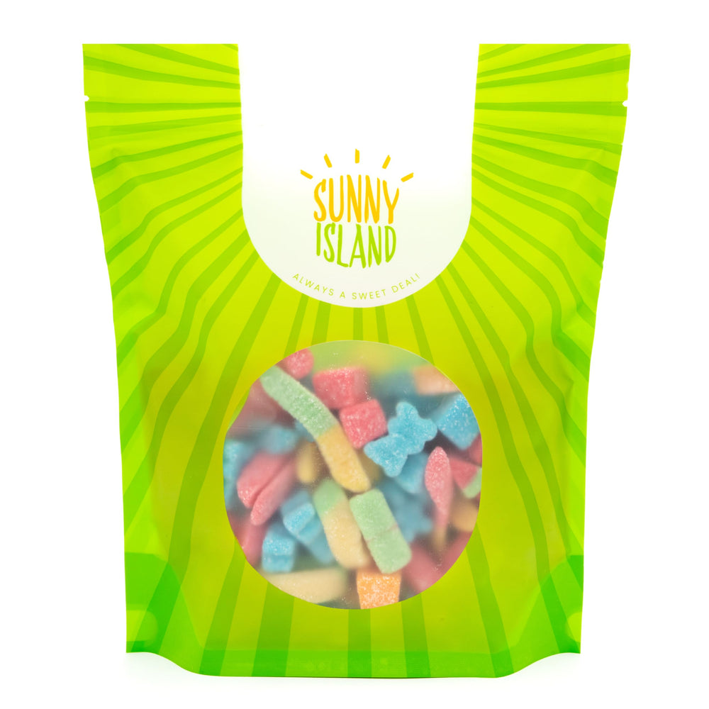 Sunny Island mixed gummy candy makes colorful party dessert spreads.