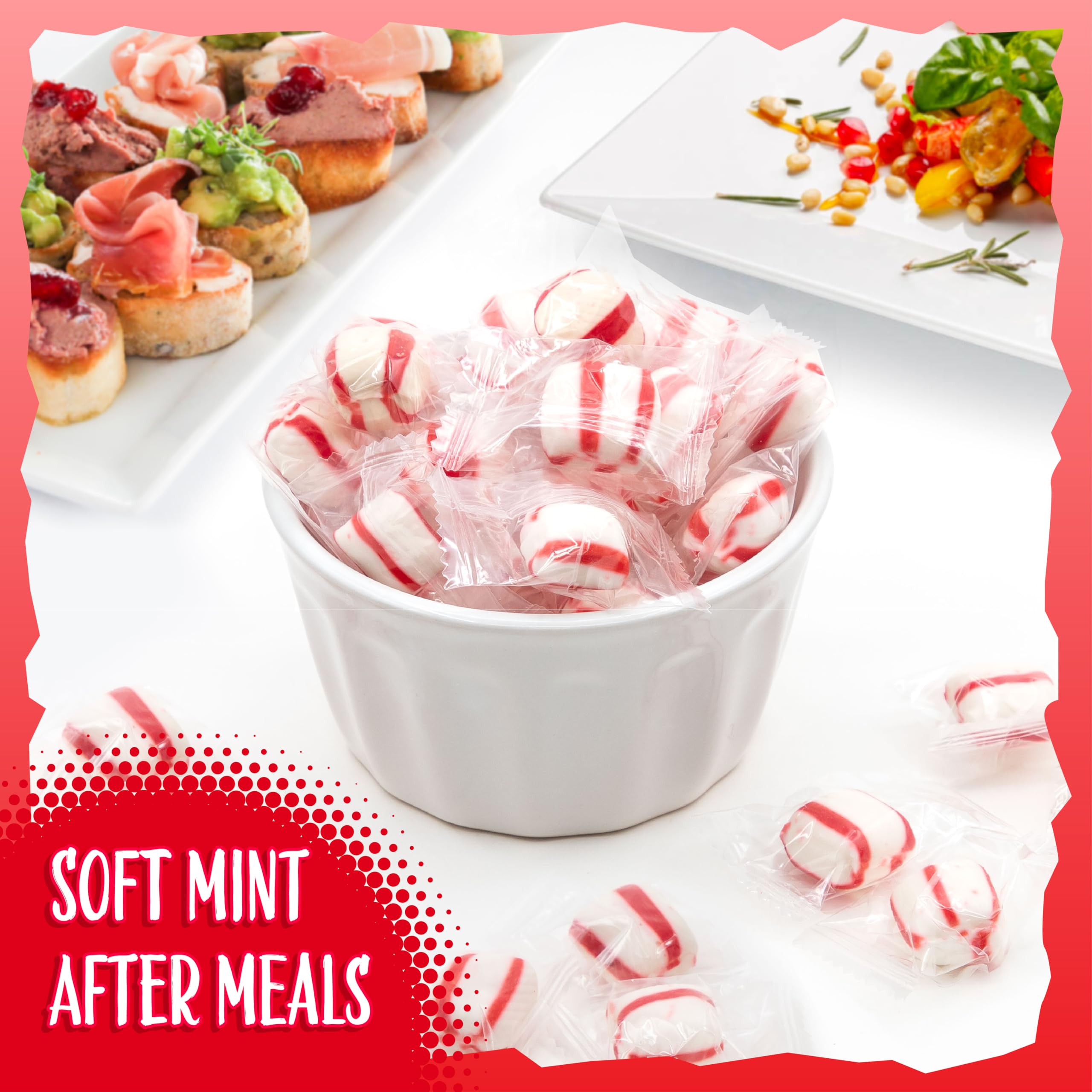 Holiday party table featuring Sunny Island Peppermint Puffs for guests