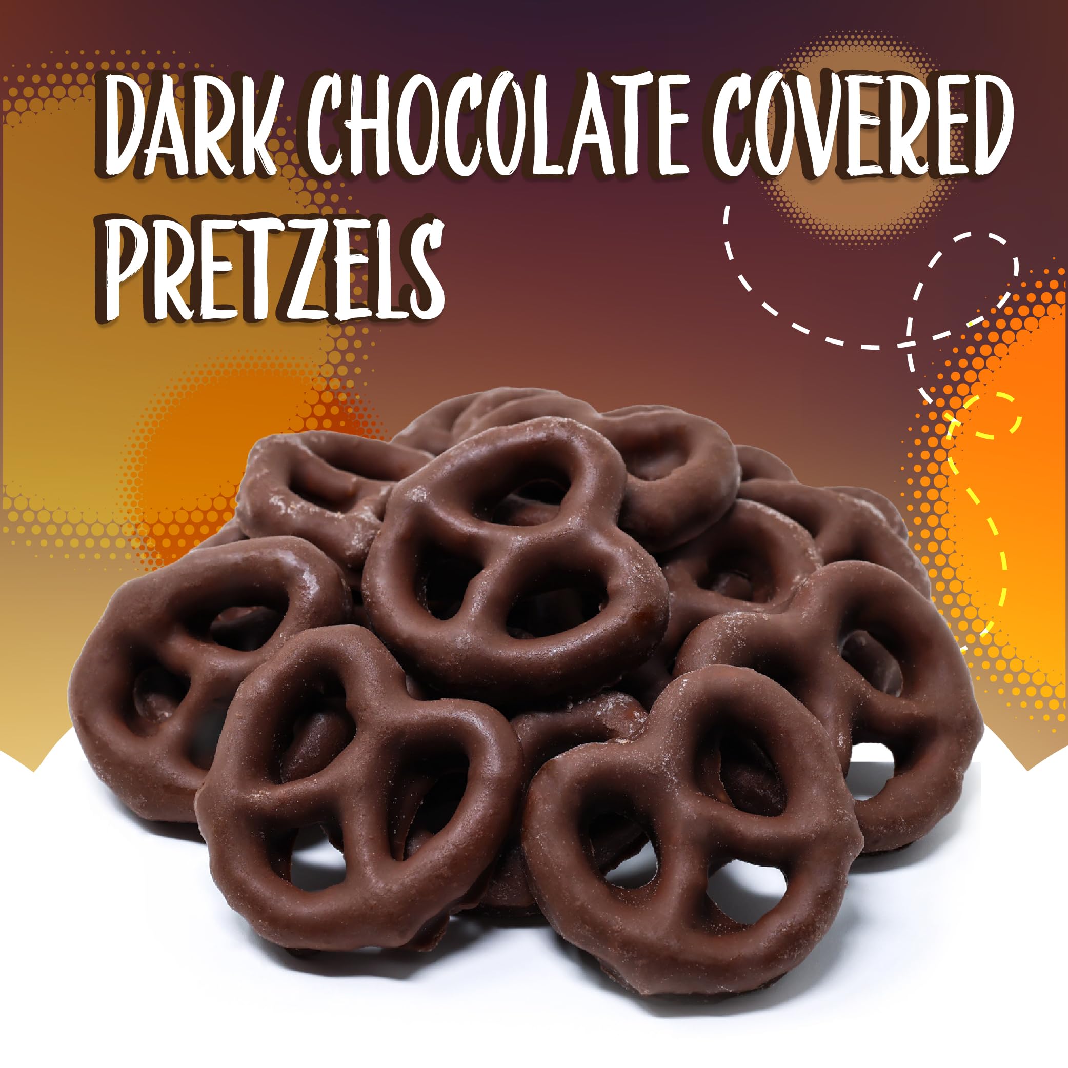 Sunny Island pretzels dipped in dark chocolate on a plate; balanced sweet-salty flavor.