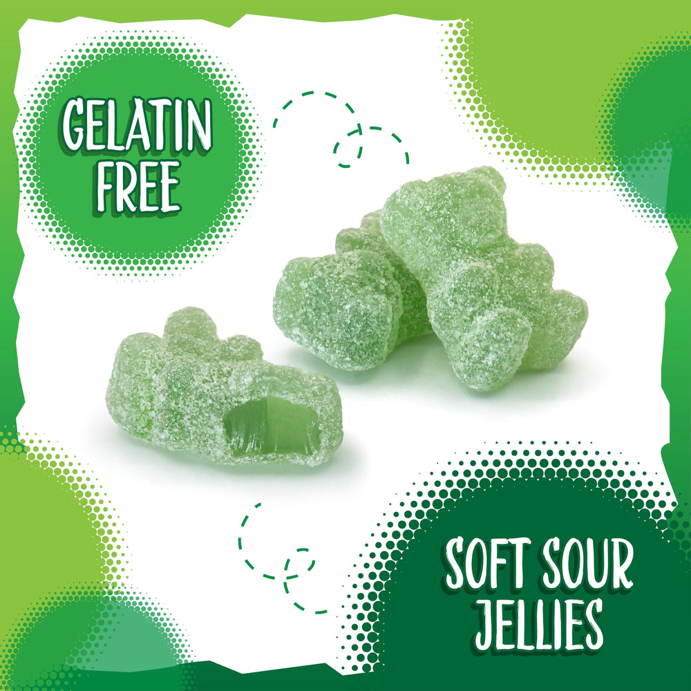 Sunny Island Sour Bears displayed in a candy buffet with vibrant green color
