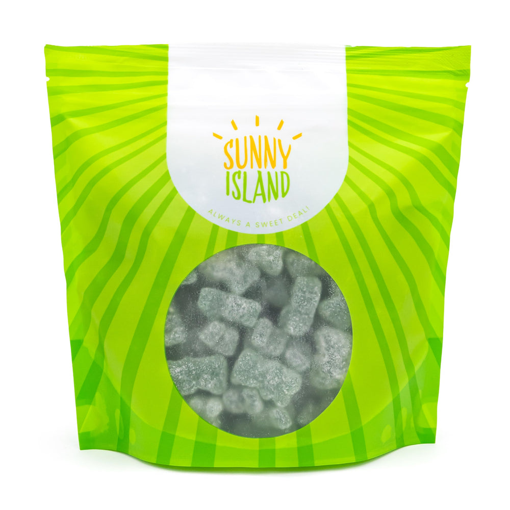 Sunny Island Sour Bears used as a dessert garnish with bright green color