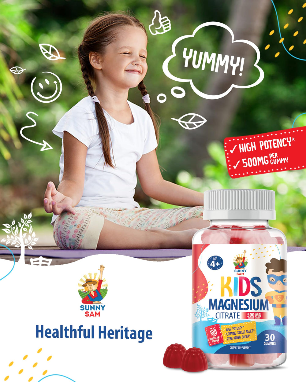 Sunny Sam Sugar-Free Magnesium Gummies bottle cap detail.