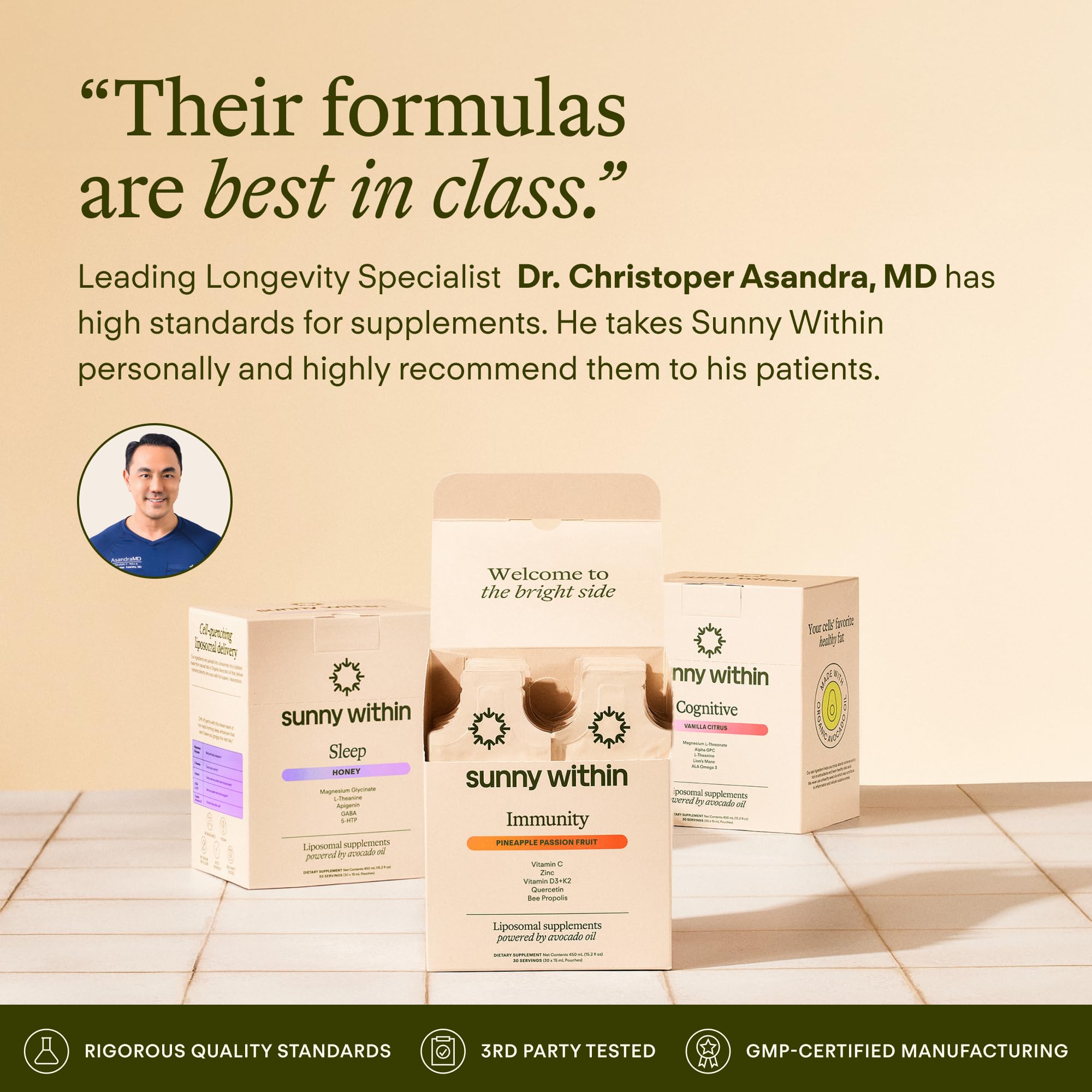 Energy and focus benefits depiction with Sunny Within bottle and label