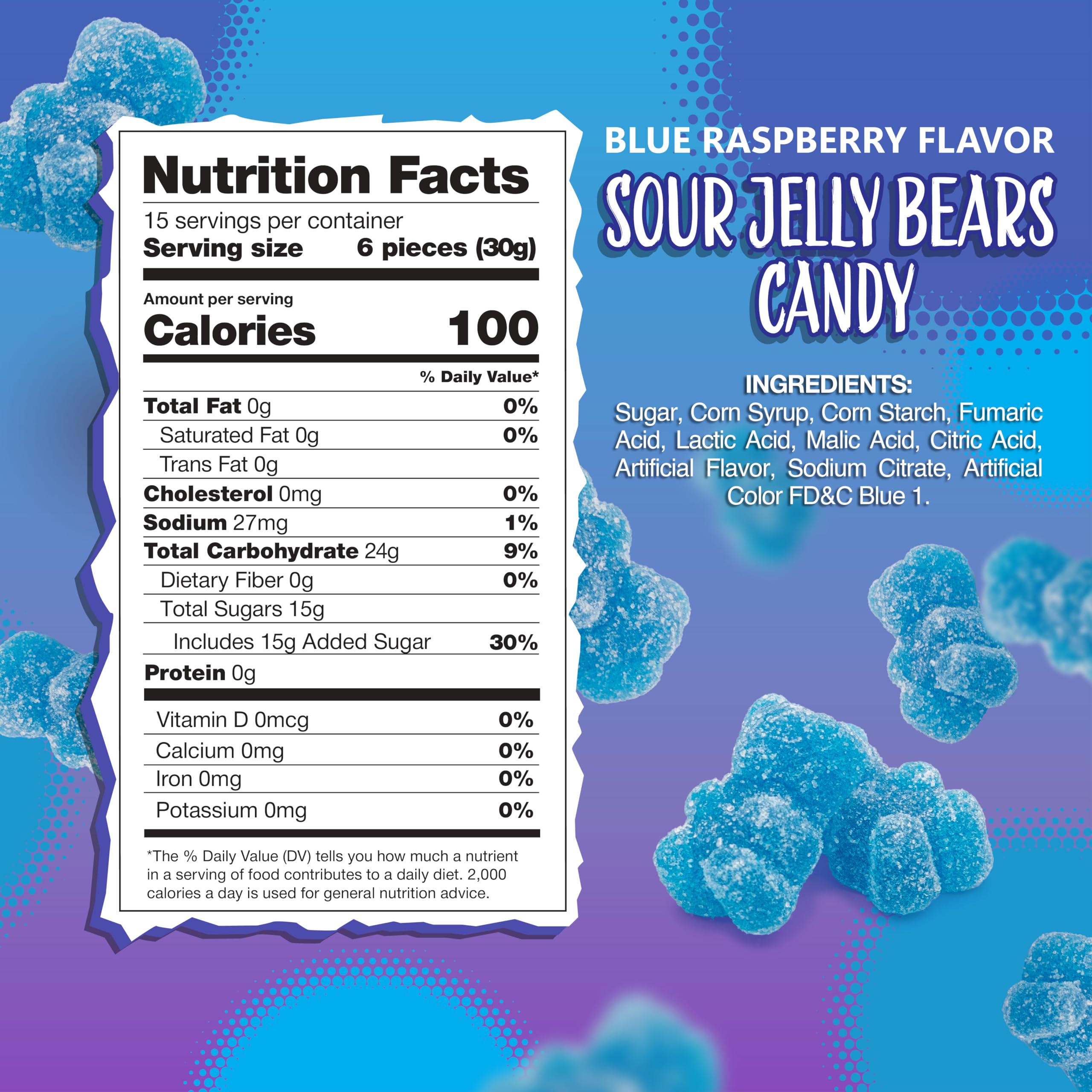 Sunny Island blue sour bears in bulk for candy buffets and dessert toppers.