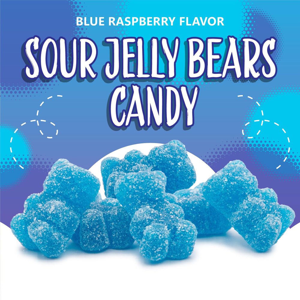 Gelatin-free Sunny Island gummies in vibrant blue for a chew-friendly snack option.