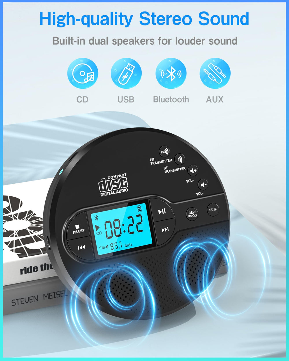 Sunoony LCD display with backlight and sleep timer for easy use in dim light