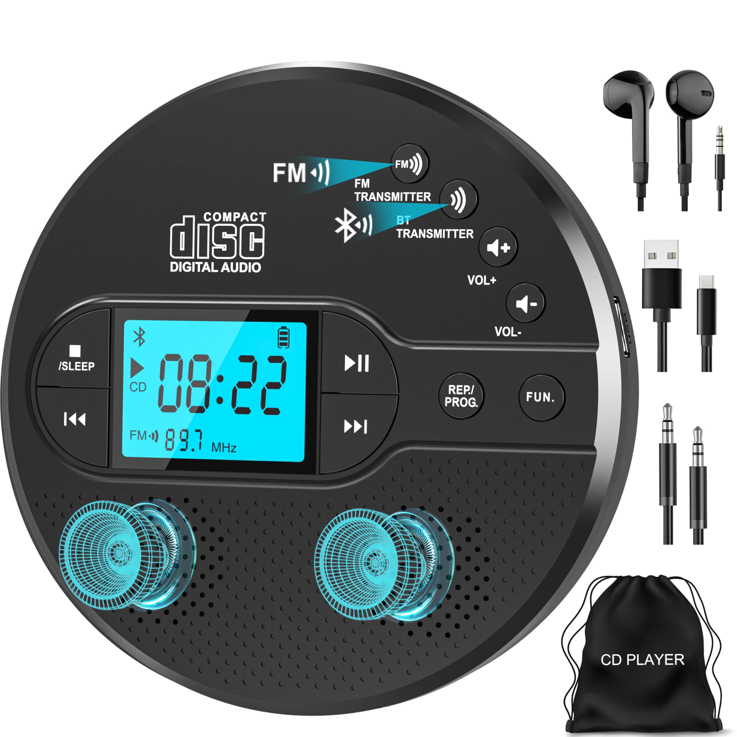 Sunoony portable CD player with Bluetooth connectivity for wireless listening anywhere