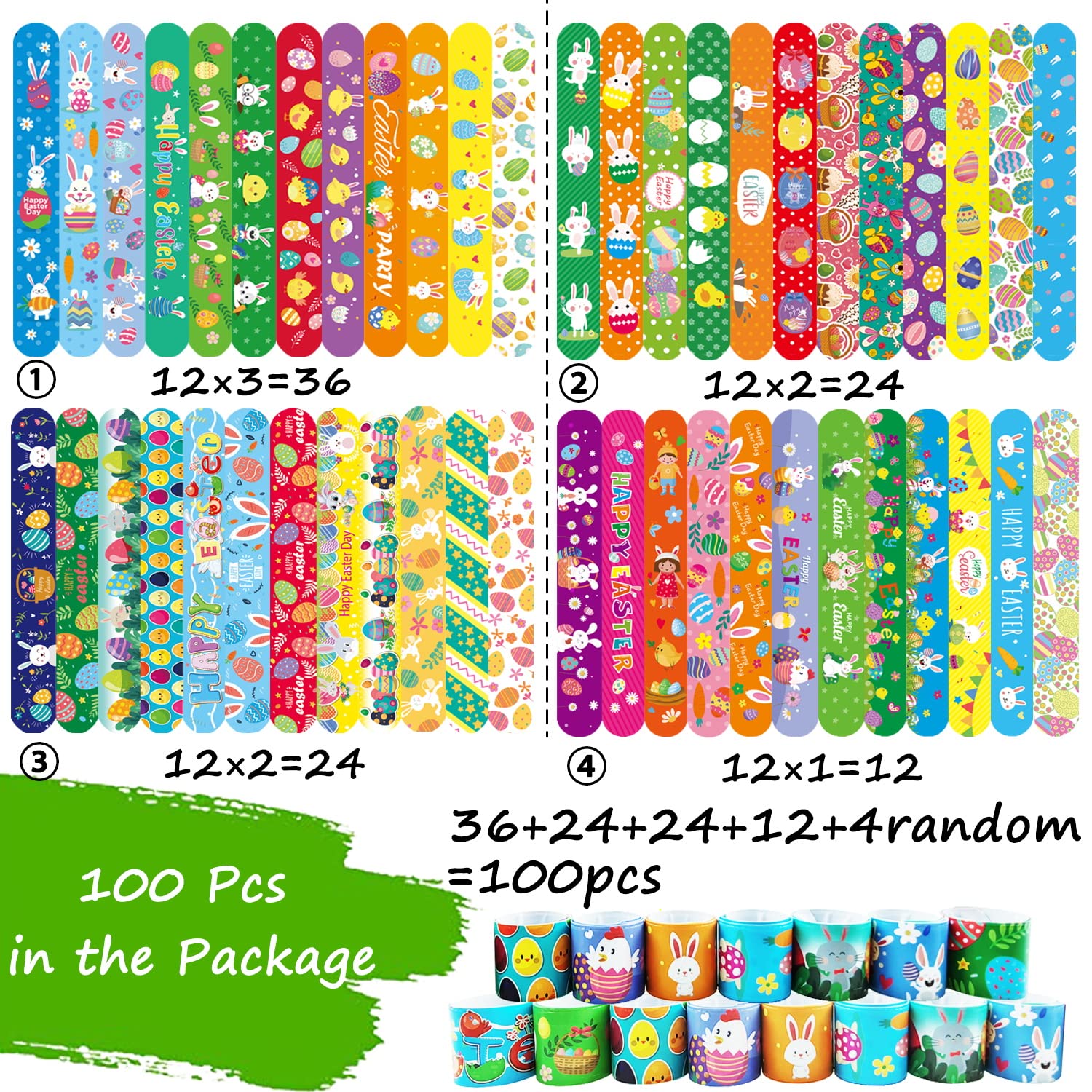 SUNPROUND Easter Slap Bracelets displayed in a colorful pack for kids