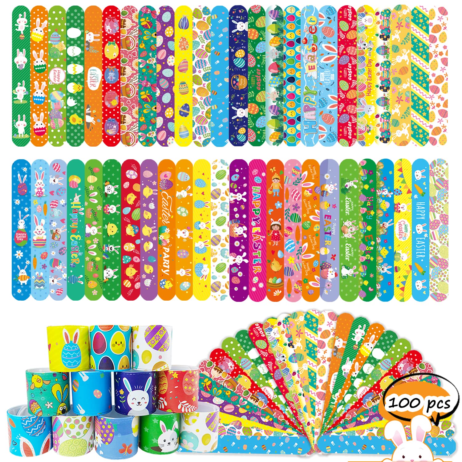 SUNPROUND Easter Slap Bracelets 100pc pack for Easter gifts and play