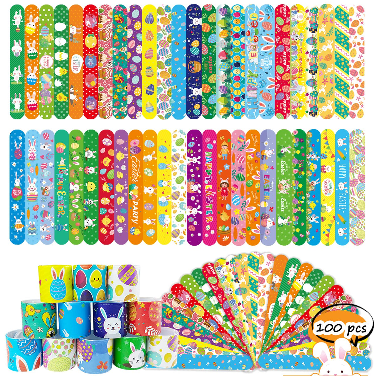 SUNPROUND Easter Slap Bracelets 100pc pack for Easter gifts and play
