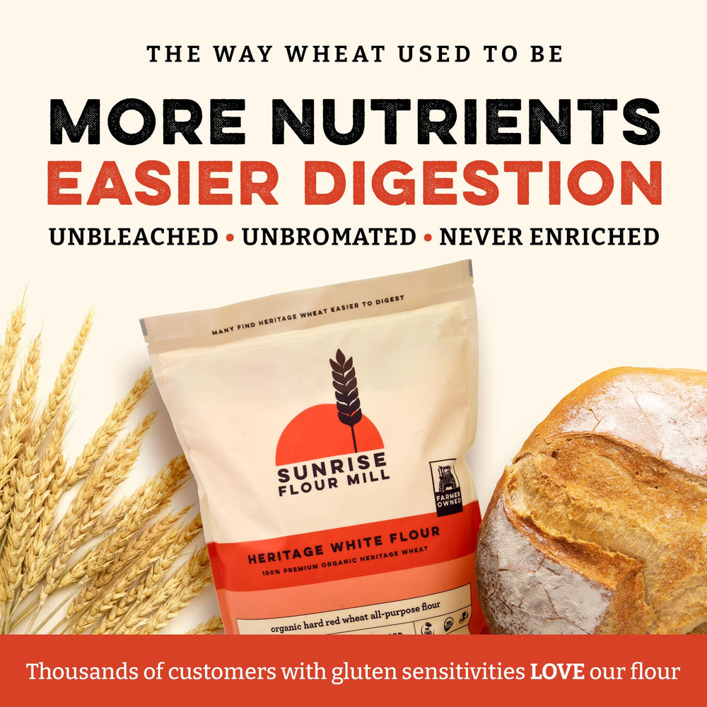 Sunrise Flour Mill high-protein bread flour close-up highlights strong gluten structure