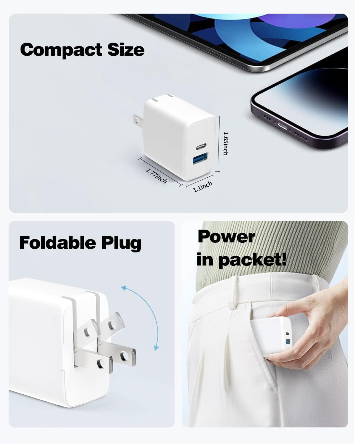 Sunrson 18W QC3.0 port back view powers multiple devices quickly.