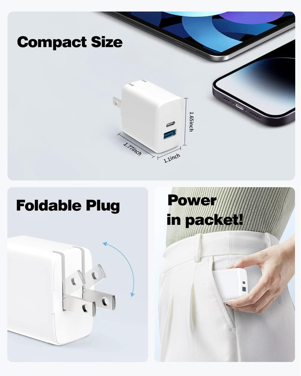 Sunrson 18W QC3.0 port back view powers multiple devices quickly.