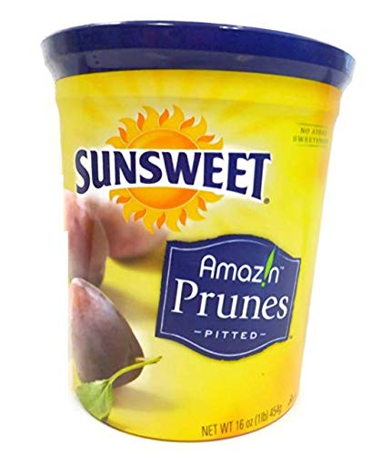 Sunsweet prunes canister with pitted plums for easy snacking.