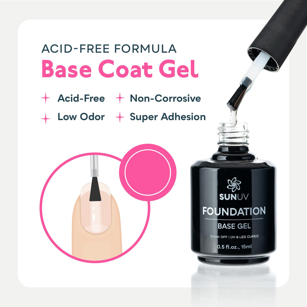 SUNUV no wipe base coat bottle for quick, clean gel nail prep